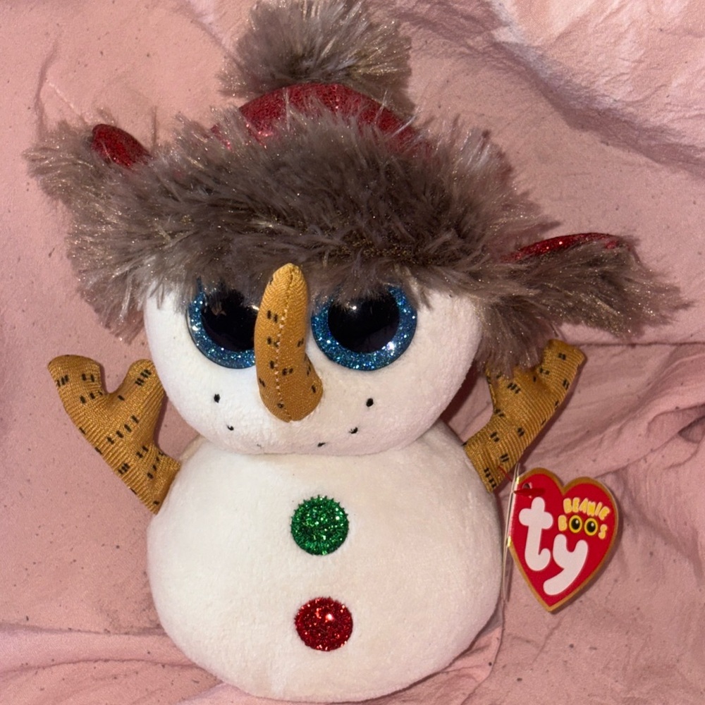 Ty Festive snowman with Red Hat and Blue Eyes